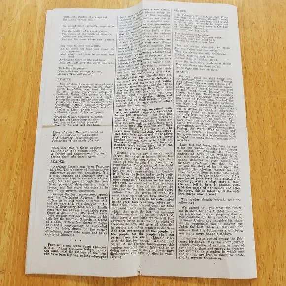 1951 Farmers Union Action Letter February Lincoln Gettysburg Address Edison - Picture 2 of 12